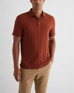 Polo Jarquard Express Super Soft Wash Texturizzata Geo Misto Cotone Ruggine Nuova con etichette $64 - Foto 1 di 4
