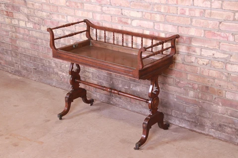 Baker Furniture Georgian Carved Mahogany Tea Table With Removable Copper Tray Cover
