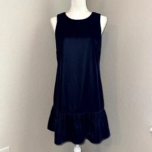 J.Crew A-Line Dress Womens 2 Blue Velvet Ruffle-Hem Drop Waist Whimsygoth Velour - Picture 1 of 8