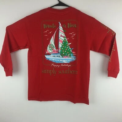Camiseta Youth Simply Southern Roja Manga Larga Preppy Navidad Nauti O Bonita Camiseta Foto 1 de 4