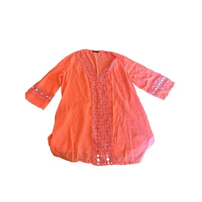 La Blanca Womens Coral Tunic Swim Cover Top With Lace Accents Size L - Image 1 of 4