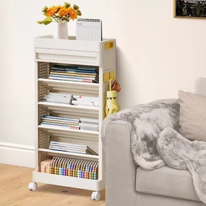 Bücherregal Standregal Aktenregal Schrank Bücherwagen Weiß mit Rollen Schubladen - Bild 1 von 14