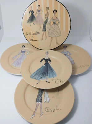 Vintage Rosanna Boxed Set Of 4 Retro French Fashion Dessert Plates 8" New in Box - Image 1 of 4