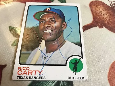 1973 Topps Rico Carty cartão de beisebol autografado Atlanta Braves Rangers - Imagem 1 de 2