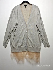 J.Crew Women's Gray Sweater w/ Blush Pink Tulle Hem Merino Wool Cardigan Size XL - Picture 1 of 18