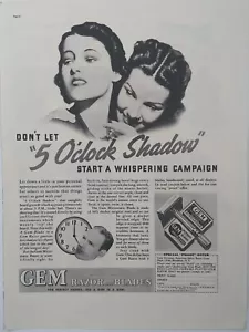 1937 Vintage Gem Razor and Blades Print Ad. Don't let 5:00 shadow - Bild 1 von 1