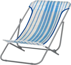 Sedia Sdraio in Acciaio Bianco E Blu, Pieghevole - Ideale per La Spiaggia, Giard - Foto 1 di 12