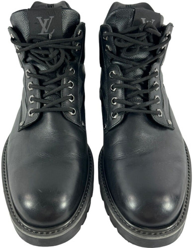 LOUIS VUITTON（LV） Stivaletti da uomo Louis Vuitton in pelle nera Oberkampf Damier Ebene 10 UK 11US