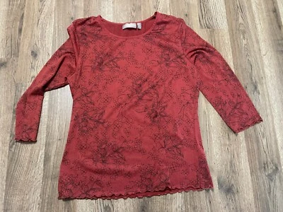 Croft & Barrow Shirt, Women's Petite Medium, Orange Black, Floral, 3/4 Sleeve - Image 1 of 4