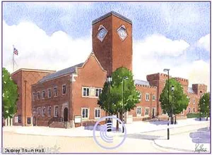 DUDLEY TOWN HALL WEST MIDLANDS WATERCOLOUR ARTISTS PRINT GREETINGS CARD 8"x 6" - Picture 1 of 1
