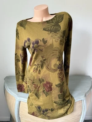 Vestido Suéter Lennie For Nina Leonard PL Petite L Oliva Floral Tejido Largo SL Otoño Foto 1 de 4