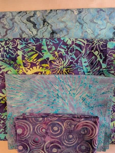 Batik Purple 100% Cotton Fabric 4 pieces 2.3 yds remnants - Picture 1 of 2
