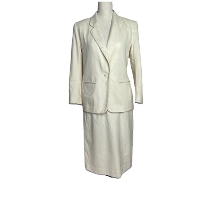 Conjunto de traje Pendleton vintage para mujer 100 % lana virgen crema falda blazer talla 8P Foto 1 de 4