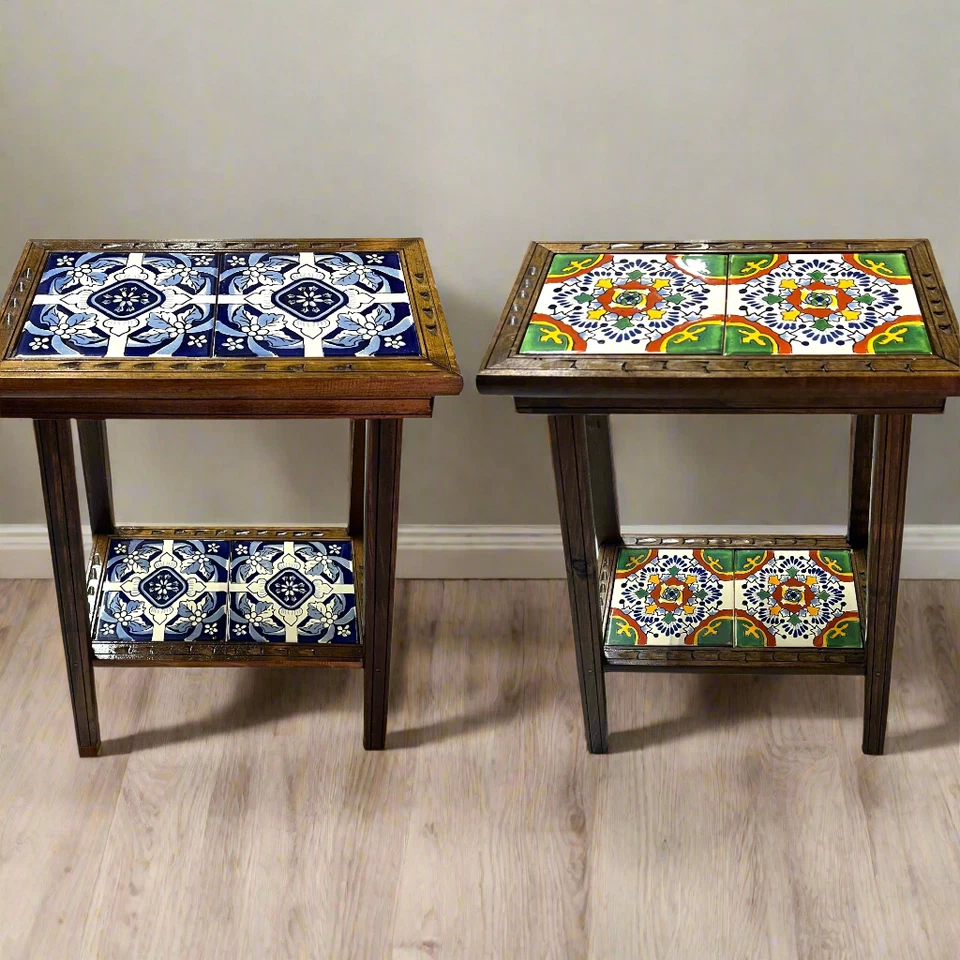 Talavera Tile Side Table | Handmade Mexican Accent Furniture - Image 1 of 1