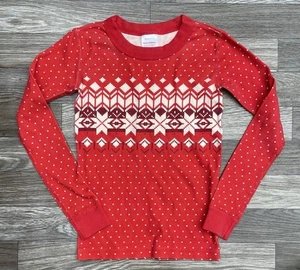 Hanna Andersson Kids Pajama Top Organic Cotton Sz 6-7 Red Fair Isle - Picture 1 of 5