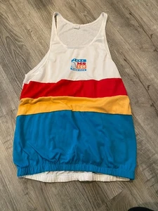 Vintage MS 150 Bike Race Shirt Tank Top Pockets Whit Blue Red Size XL - Picture 1 of 7