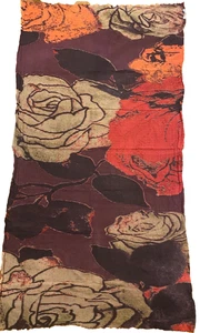 MEL & DAVIS New York 100% Wolle Blumen Schal Tuch Burgund Rot Orange - Bild 1 von 6