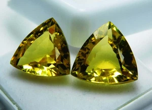 Natural Sapphire 19 Ct CERTIFIED Ring Loose Gemstones Pair Yellow Trillion Cut - Picture 1 of 8