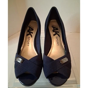 Zapatos de vestir Anne Klein AK deportivos talla 6 para mujer azul marino punta abierta tacón de cuña - Imagen 1 de 8