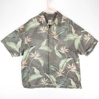 Camisa Hawaiana de Seda Gris Para Hombre XL Estampado Tropical Pájaro del Paraíso | Jamaica Jaxx Foto 1 de 4