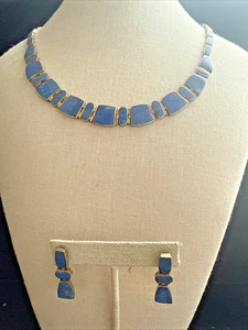 COLLANA E ORECCHINI LAPISLAZZULI ARGENTO STERLING DORATO PANNELLO LINK SMITHSONIAN INS - Foto 1 di 17