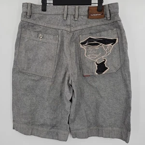 Pantalones Cortos FUBU Platino De Colección Talla 38 Fat Albert Sueltos Pierna Ancha Años 90 Hiphop Y2K Gris - Imagen 1 de 15