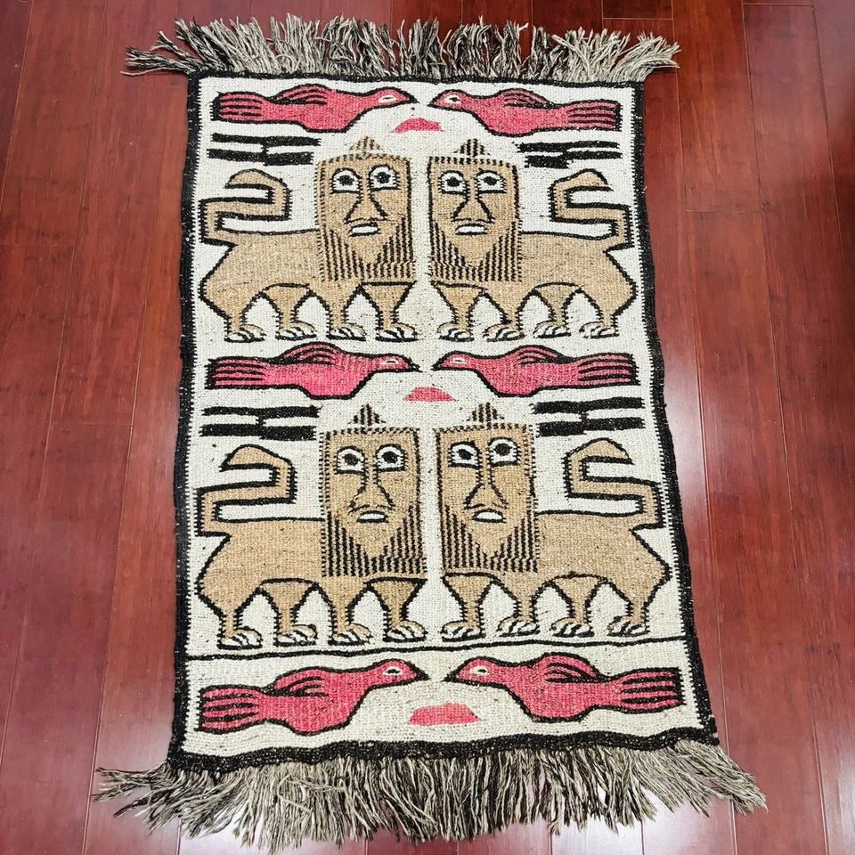 Vtg Ethiopian Lion of Judah Tapestry Hand Woven Wool Rug Wall Hanging 33” x 56” - Image 1 of 4