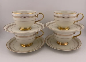 Mikasa Fine China L3430 HEIRLOOM GOLD 4 Cup Saucer Sets - EXCELLENT - Picture 1 of 8