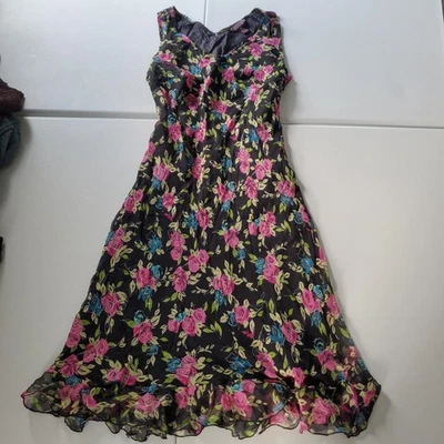 Vestido Y2K Whimsigoth Fairy Grunge para mujer 14 negro floral seda sin mangas cuello en V Foto 1 de 4