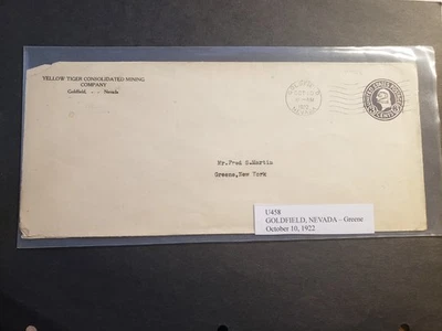 YELLOW TIGER MINING Co, GOLDFIELD, NEVADA 1922 Postal History Cover #U458 - Image 1 of 2
