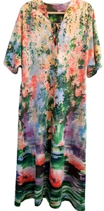 Vintage 1960s PSYCHEDELIC Palm Royale Maxi Nylon Muumuu HAWAIIAN Dress TIKI 70s - Picture 1 of 18