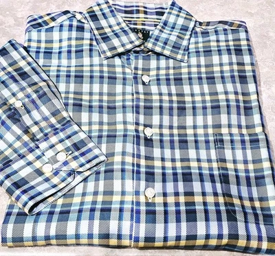 ROBERT TALBOTT-Multi Check Cttn Twill, Mens LS/BU, Casual Fashion Shirt-(L) - Image 1 of 4