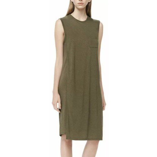 Abito donna T by Alexander Wang piccolo verde oliva sovrapposizione canottiera mini jersey maglia