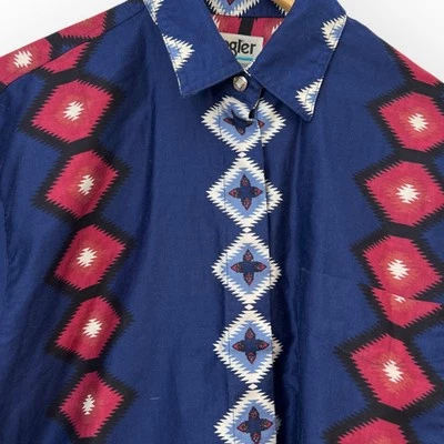 Camisa Wrangler Vintage Perla Snap Azul Rojo Azteca Para Mujer Pequeña **alterada*leer** Foto 1 de 4