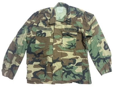 VINTAGE US Army Jacket Mens Medium Regular Woodland Camo BDU Ripstop Combat 80s - Image 1 of 4