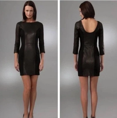 DVF DIANE VON FURSTENBURG Leather Cocktail Holiday Party Sexy Mini Dress Sz 6/8 - Image 1 of 4