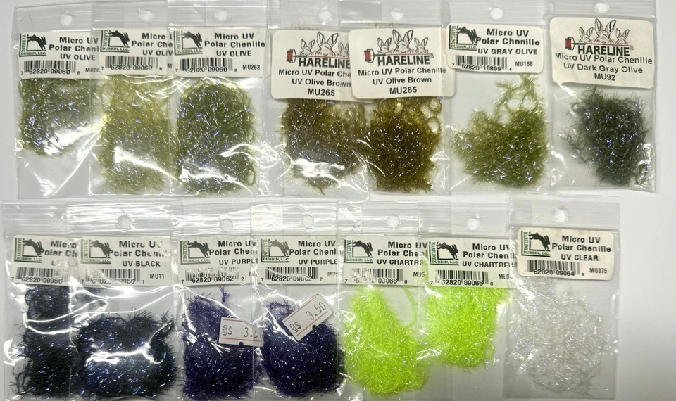 HARELINE DUBBIN UV POLAR CHENILLA MICRO / LOTE DE 14 PAQUETES / MATERIALES PARA ATAR MOSCAS 2 Foto 1 de 1