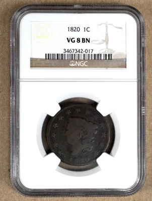 1820 LARGE CENT, SMALL DATE, NGC VG8 BN 342017 - Image 1 of 4