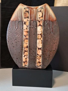 Vintage Original handgefertigte gemischte Medien geformte Porzellan Vase 18" hoch braun  - Bild 1 von 12