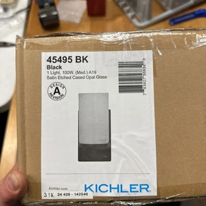 Kichler 45495 BK Black 1-Light 100W Satin Etched Cased Opal Glass Light Fixture - Picture 1 of 3