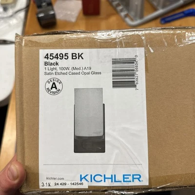 Kichler 45495 BK Black 1-Light 100W Satin Etched Cased Opal Glass Light Fixture - Image 1 of 3