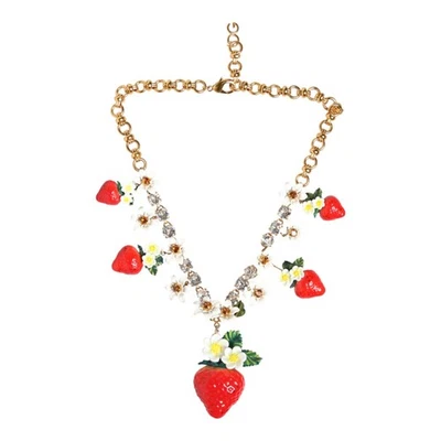 Collar DOLCE & GABBANA Oro Latón FRUTA Colgantes Flores Cristal Logo 3800usd Foto 1 de 4