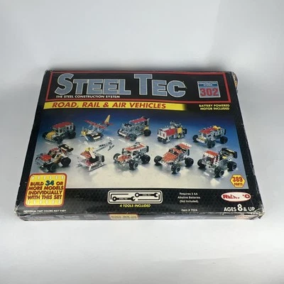 Vintage Remco Steel Tec 7024 Road, Rail & Air Vehicle Construction Set 389 Parts - Image 1 of 4