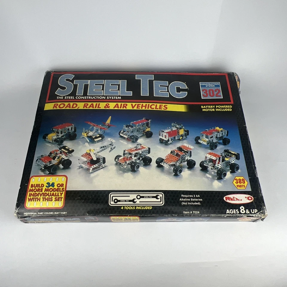 Vintage Remco Steel Tec 7024 Road, Rail & Air Vehicle Construction Set 389 Parts - Image 1 of 4