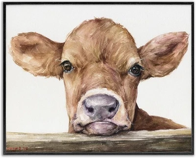 Lindo animal de vaca bebé Stupell Industries acuarela 24L x 30W, marco negro  Foto 1 de 4