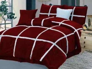 5 PC Double Red Velvet & Furry Velvet Design Duvet Cover Set Xmas Special Gift - Picture 1 of 4