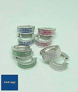 Orecchini cerchio uomo Donna in Argento Cerchio con zirconi pave' 14 mm - Foto 1 di 16