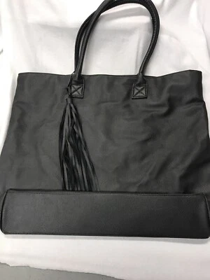 Chico's Classic Black Faux Leather Tassel Tote Bag Work Satchel Purse EUC - Image 1 of 4
