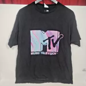 MTV Music Television Tie Dye Logo Womens T-shirt Black Size XL Port & Co. Label - Picture 1 of 16