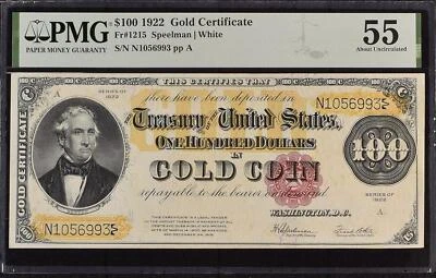 1922 $100 Gold Certificate Speelman White PMG AU55 - Image 1 of 2